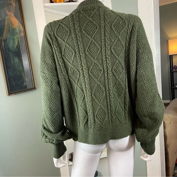 NWT New LOFT Forest Green Flecked Cable Knit Cardigan Sweater XLarge XL - Picture 3 of 11